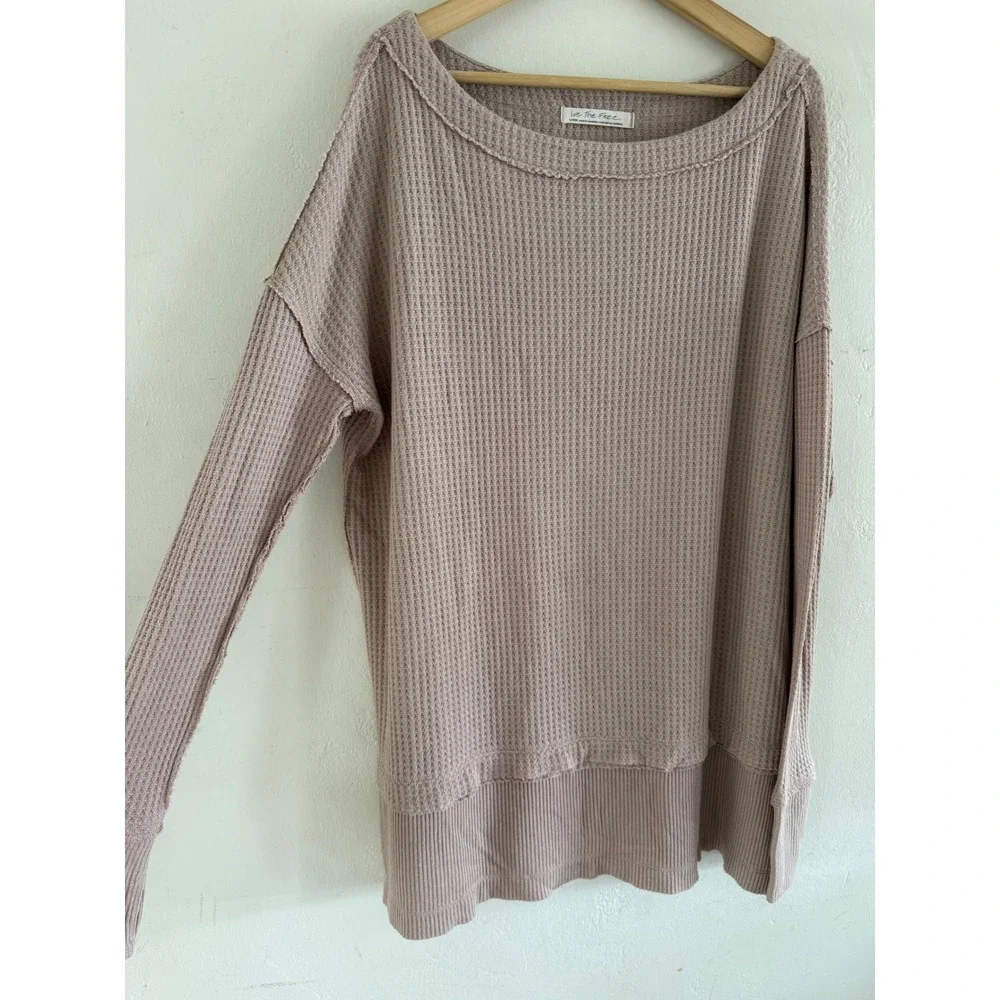 We The Free Free People North Shore Thermal Knit Tunic Taupe Mauve Large